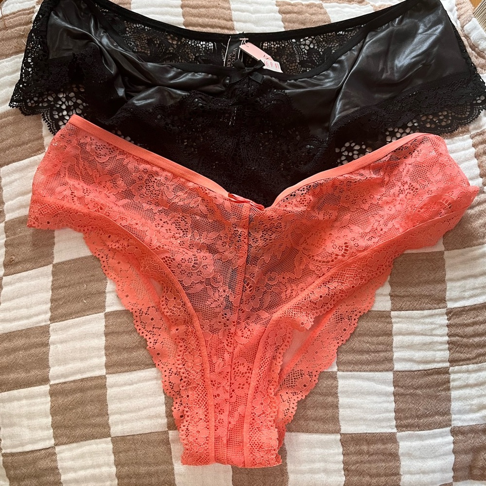 NWT Victoria's Secret Black and Coral Lace Panties